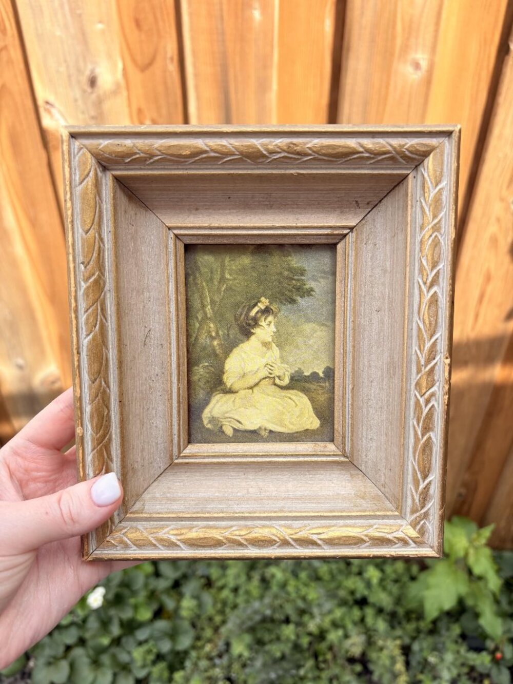 Vintage Girl Portrait Print, Gold Frame, Cottagecore Wall Decor